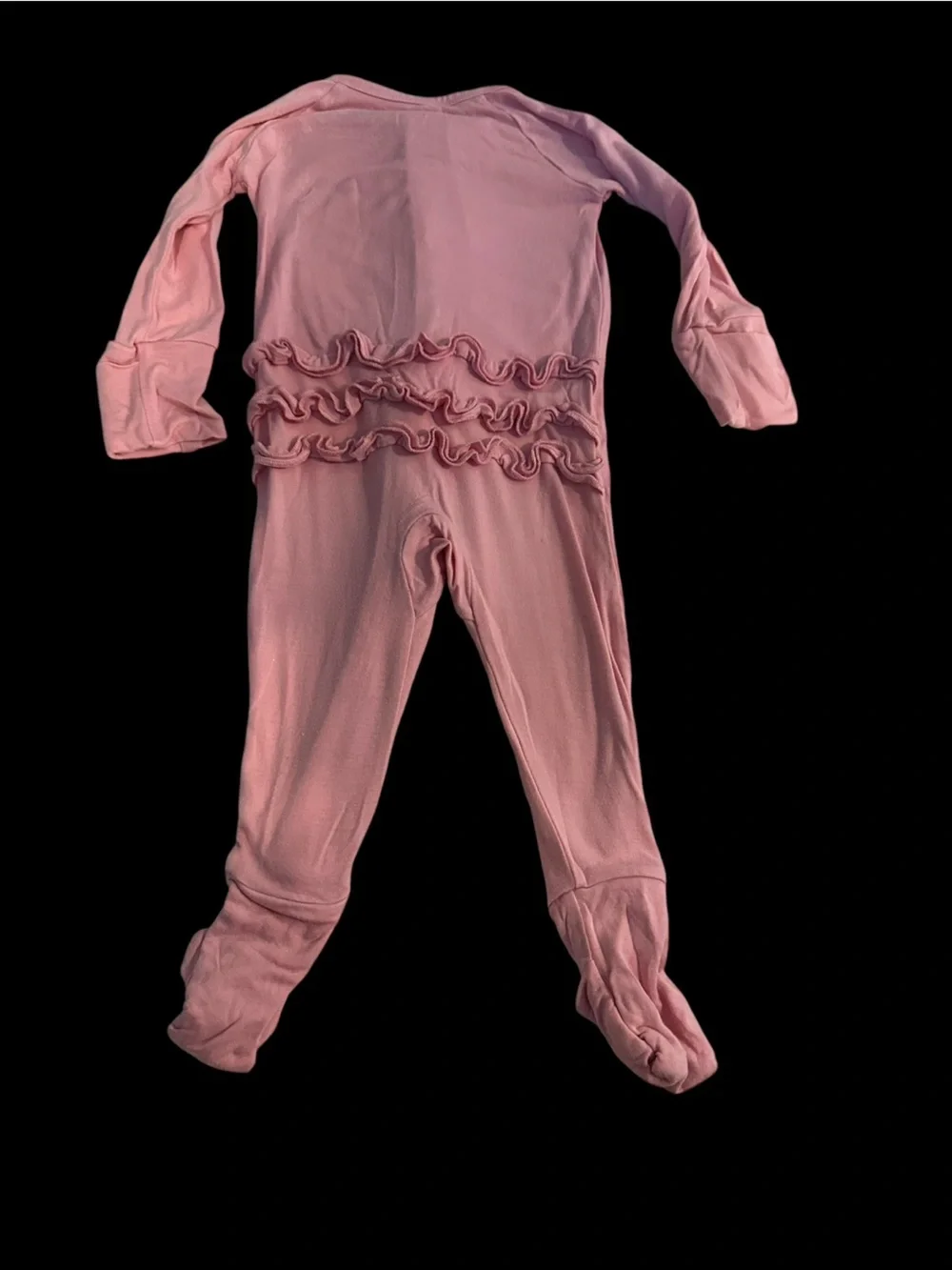 Little Sleepies - Two Girls Ruffle-Back Footed One-Piece Pajama - Pink and Gray